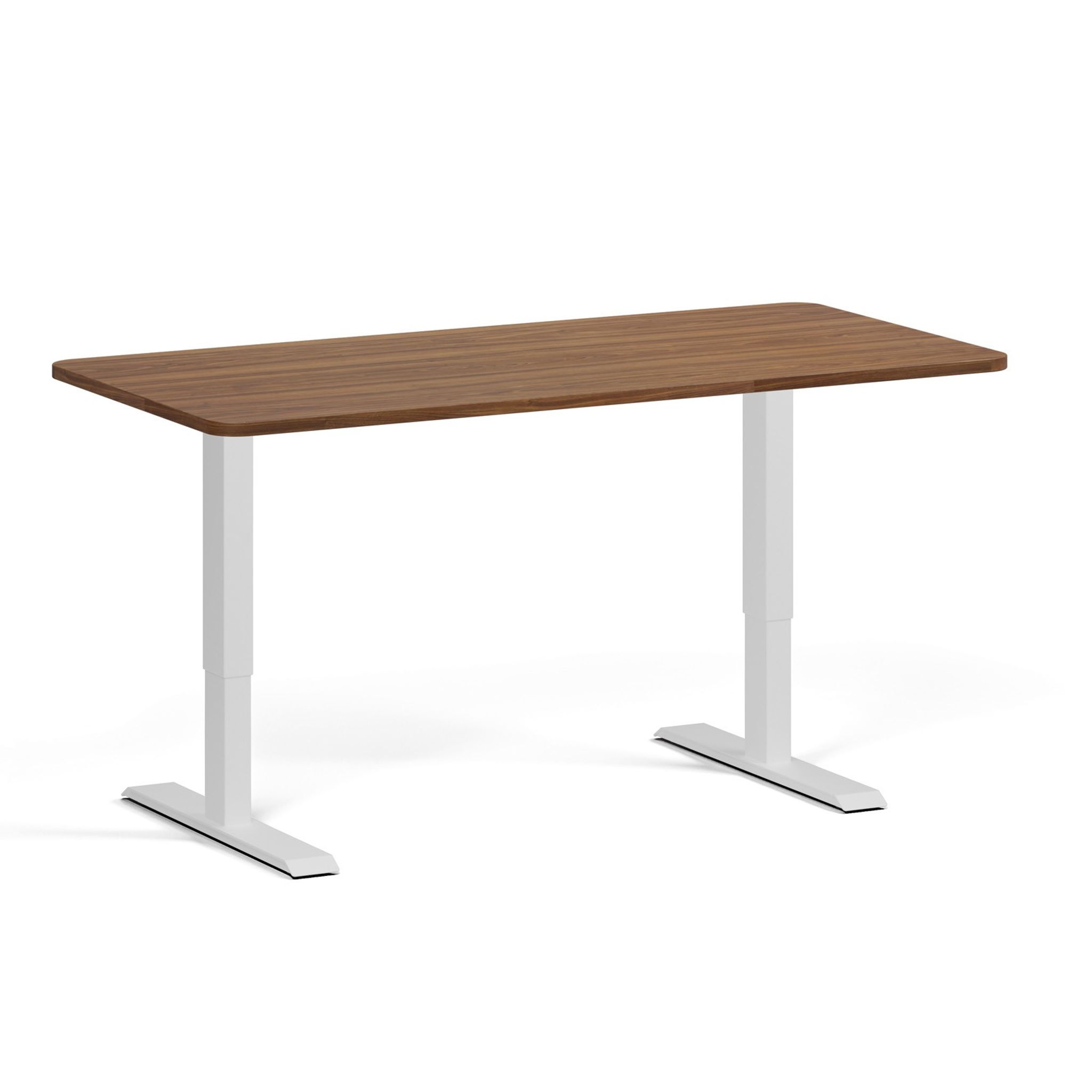 Höhenverstellbarer Schreibtisch, 1 Motor, 745 - 1235 mm, abgerundete Ecken, Tischplatte 1600 x 800 mm, graues Untergestell, Nussbaum