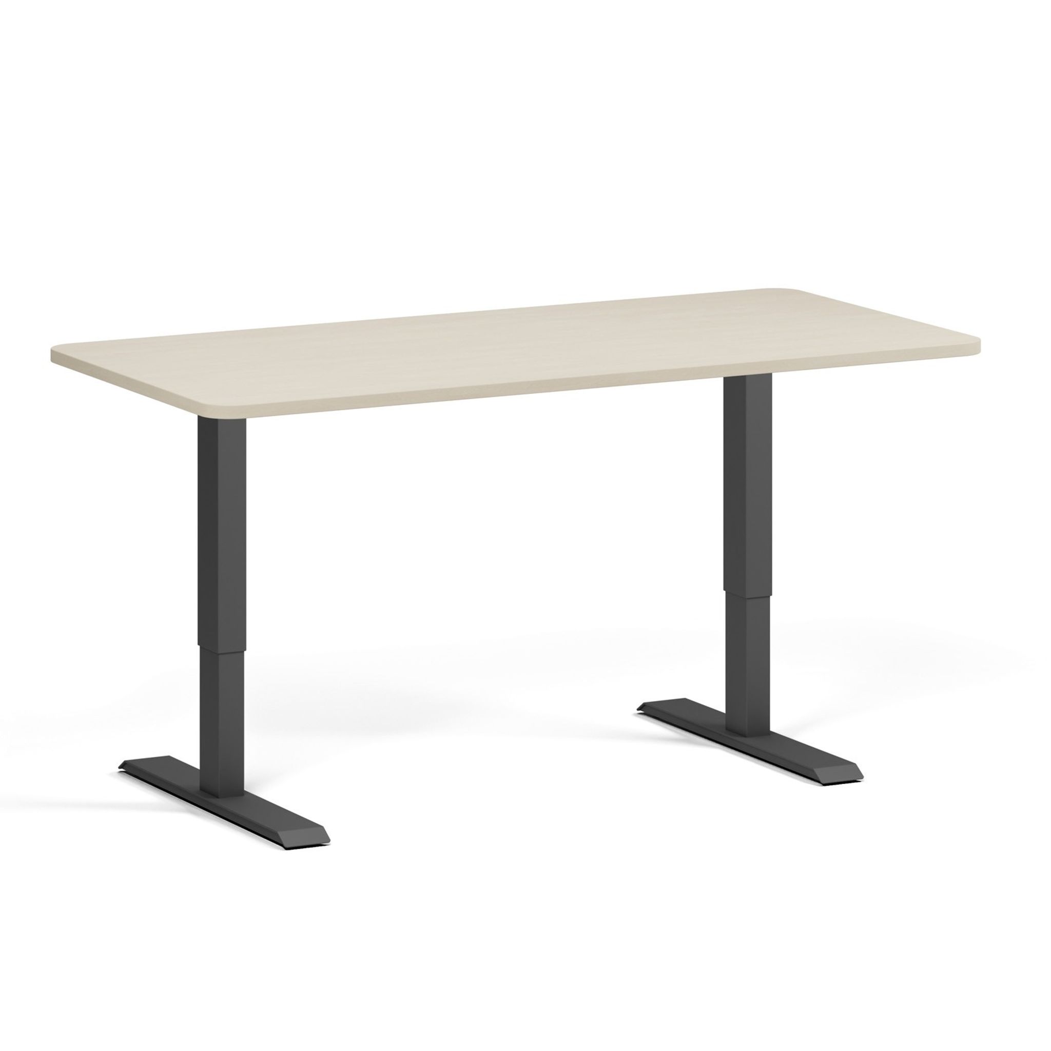 Höhenverstellbarer Schreibtisch, 1 Motor, 745 - 1235 mm, abgerundete Ecken, Tischplatte 1600 x 800 mm, schwarzes Untergestell, Birke