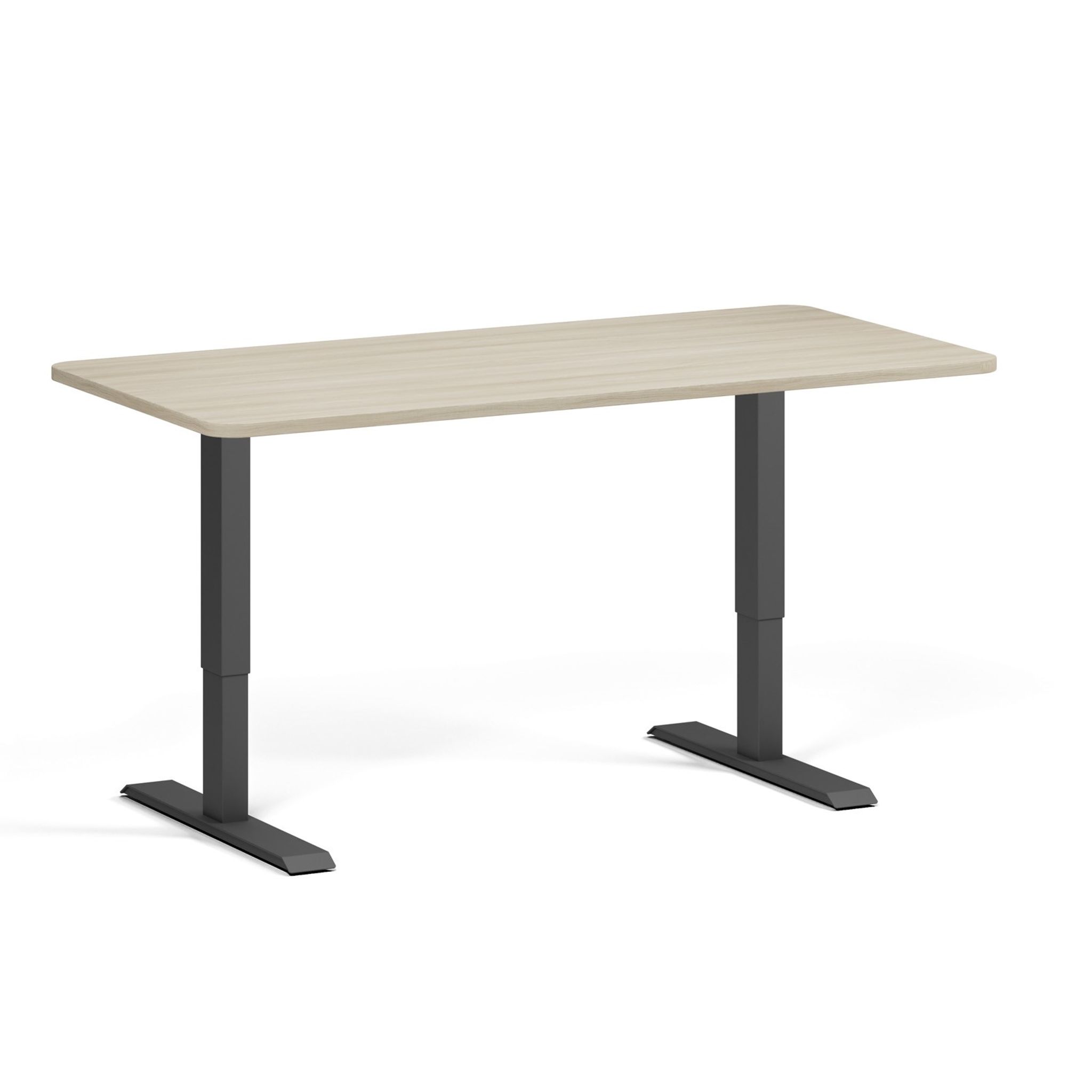 Höhenverstellbarer Schreibtisch, 1 Motor, 745 - 1235 mm, abgerundete Ecken, Tischplatte 1600 x 800 mm, schwarzes Untergestell, Eiche natur