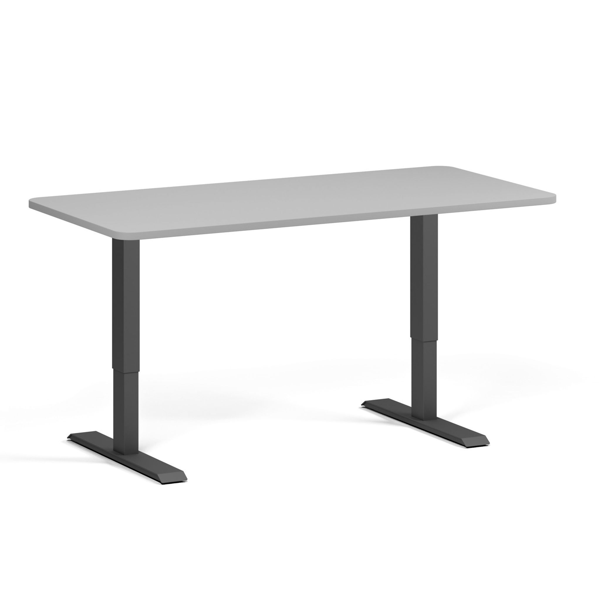 Höhenverstellbarer Schreibtisch, 1 Motor, 745 - 1235 mm, abgerundete Ecken, Tischplatte 1600 x 800 mm, schwarzes Untergestell, grau