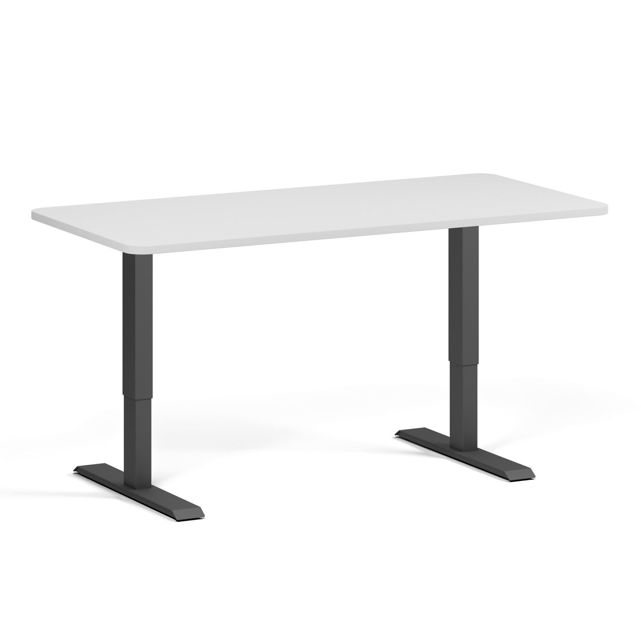 Höhenverstellbarer Schreibtisch, 1 Motor, 745 - 1235 mm, abgerundete Ecken, Tischplatte 1600 x 800 mm, schwarzes Untergestell, weiß