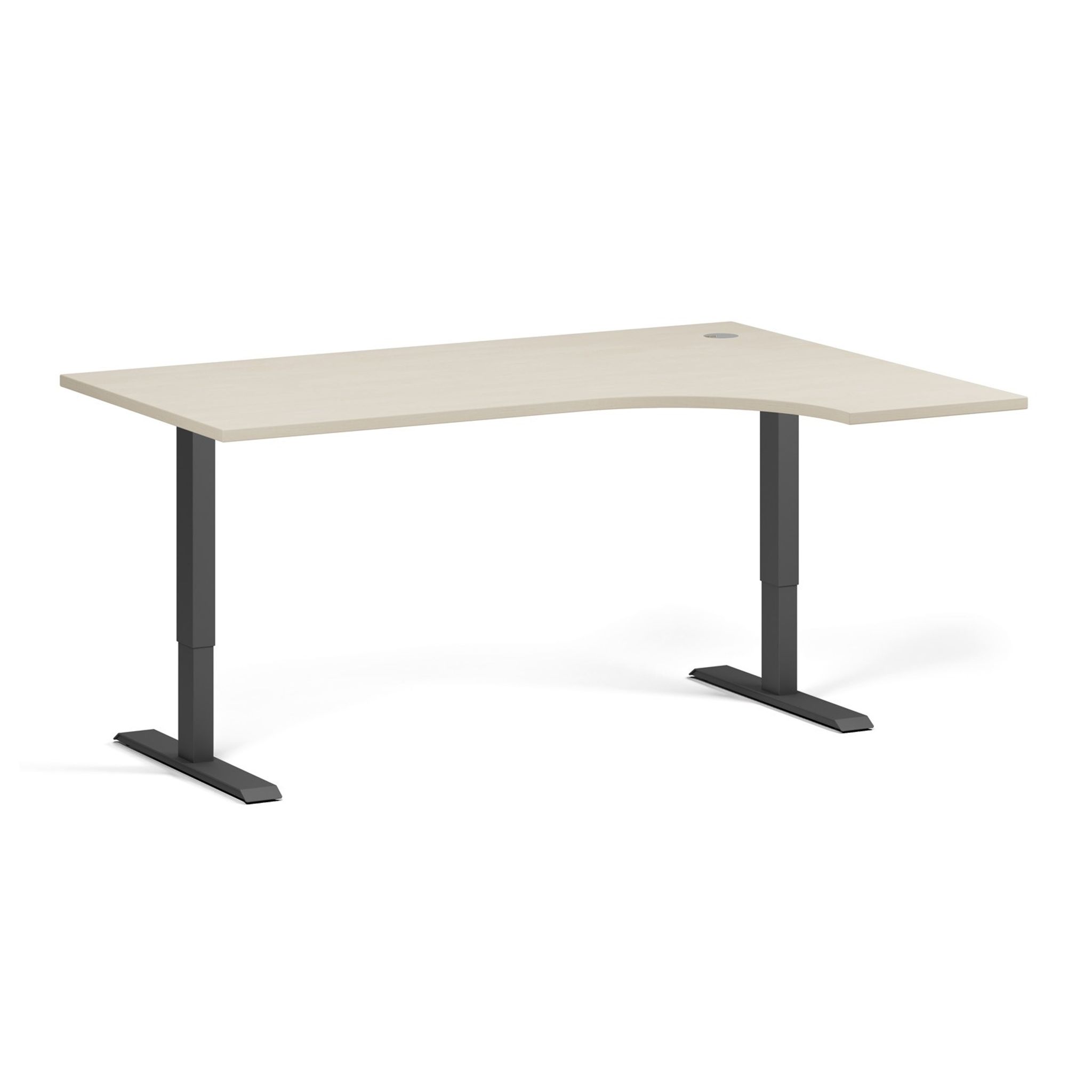Höhenverstellbarer Schreibtisch, 1 Motor, 745 - 1235 mm, Ecke L/R, Tischplatte 1600 x 1200 mm, schwarzes Untergestell, Birke