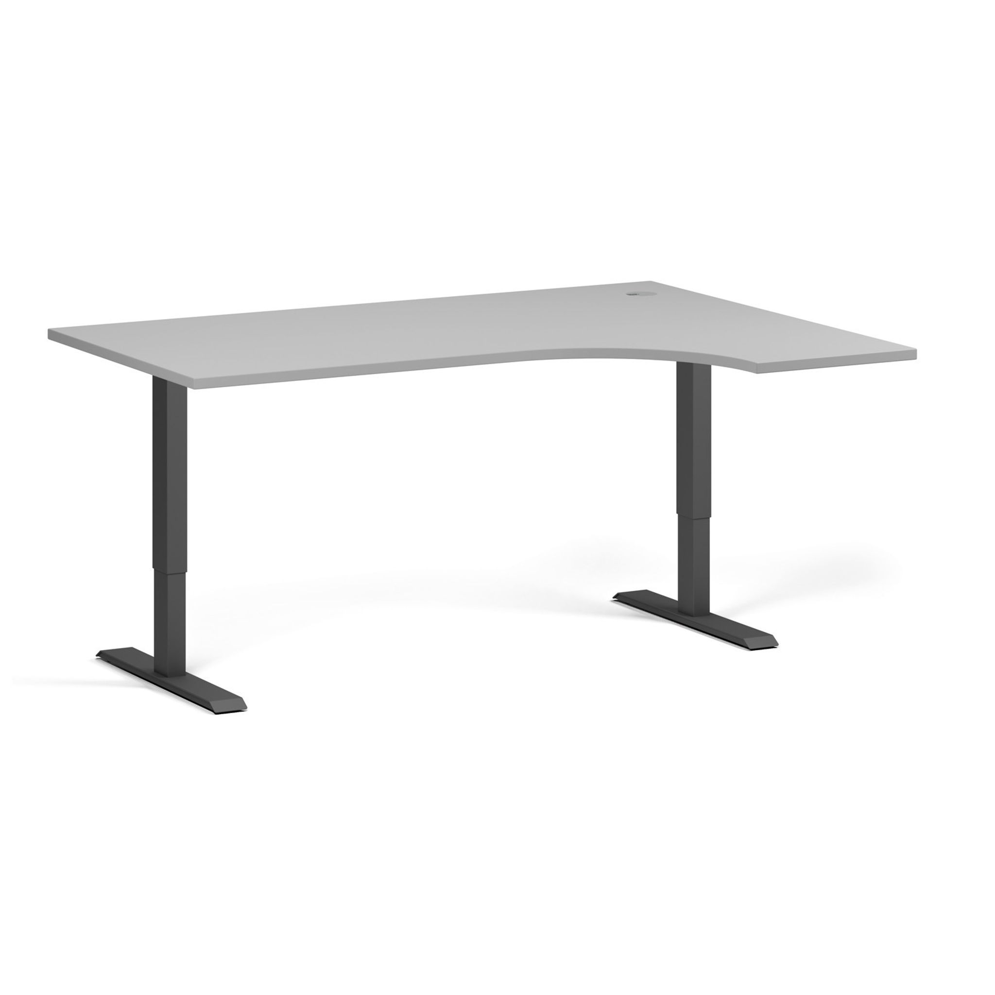 Höhenverstellbarer Schreibtisch, 1 Motor, 745 - 1235 mm, Ecke L/R, Tischplatte 1600 x 1200 mm, schwarzes Untergestell, grau