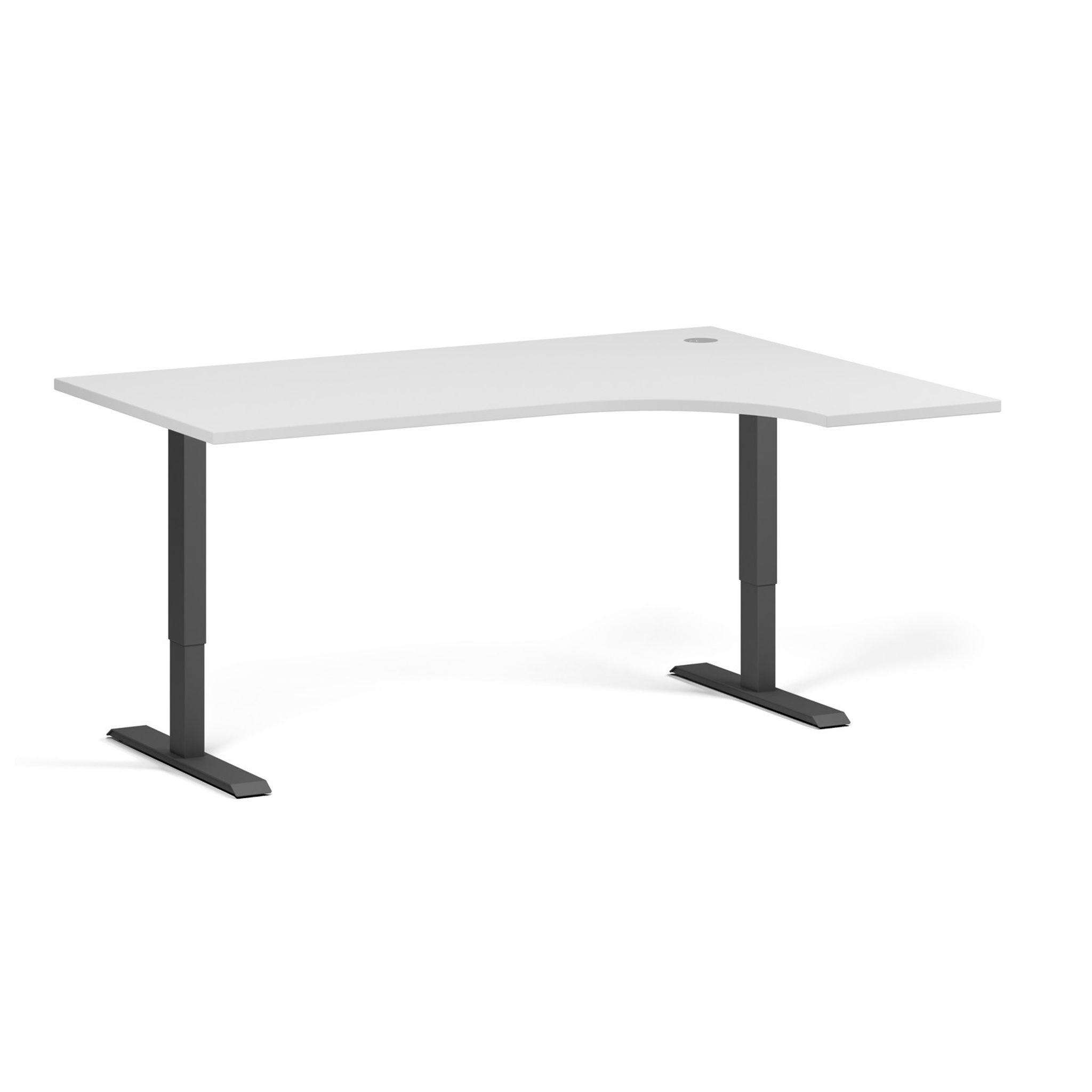 Höhenverstellbarer Schreibtisch, 1 Motor, 745 - 1235 mm, Ecke L/R, Tischplatte 1600 x 1200 mm, schwarzes Untergestell, weiß