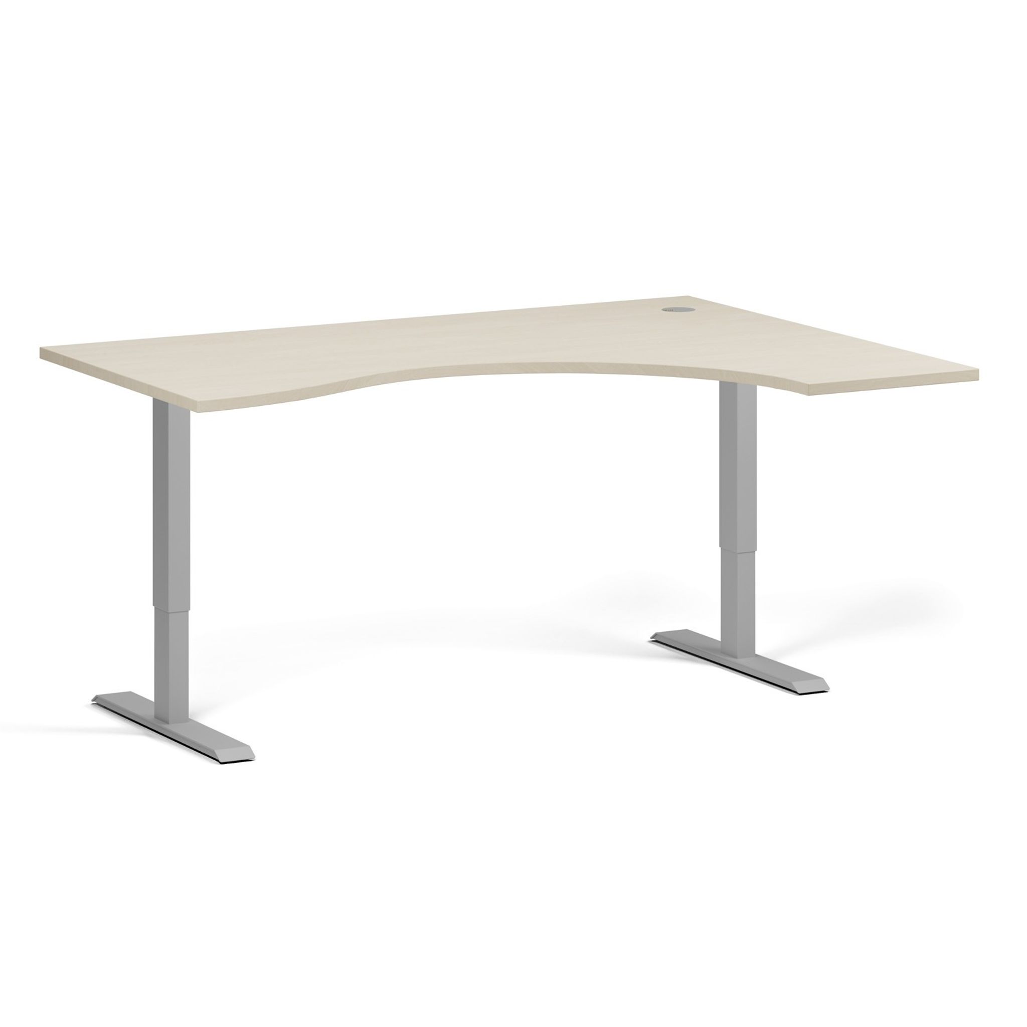 Höhenverstellbarer Schreibtisch, 1 Motor, 745 - 1235 mm, ergonomisch L/R, Tischplatte 1600 x 1200 mm, graues Untergestell, Birke