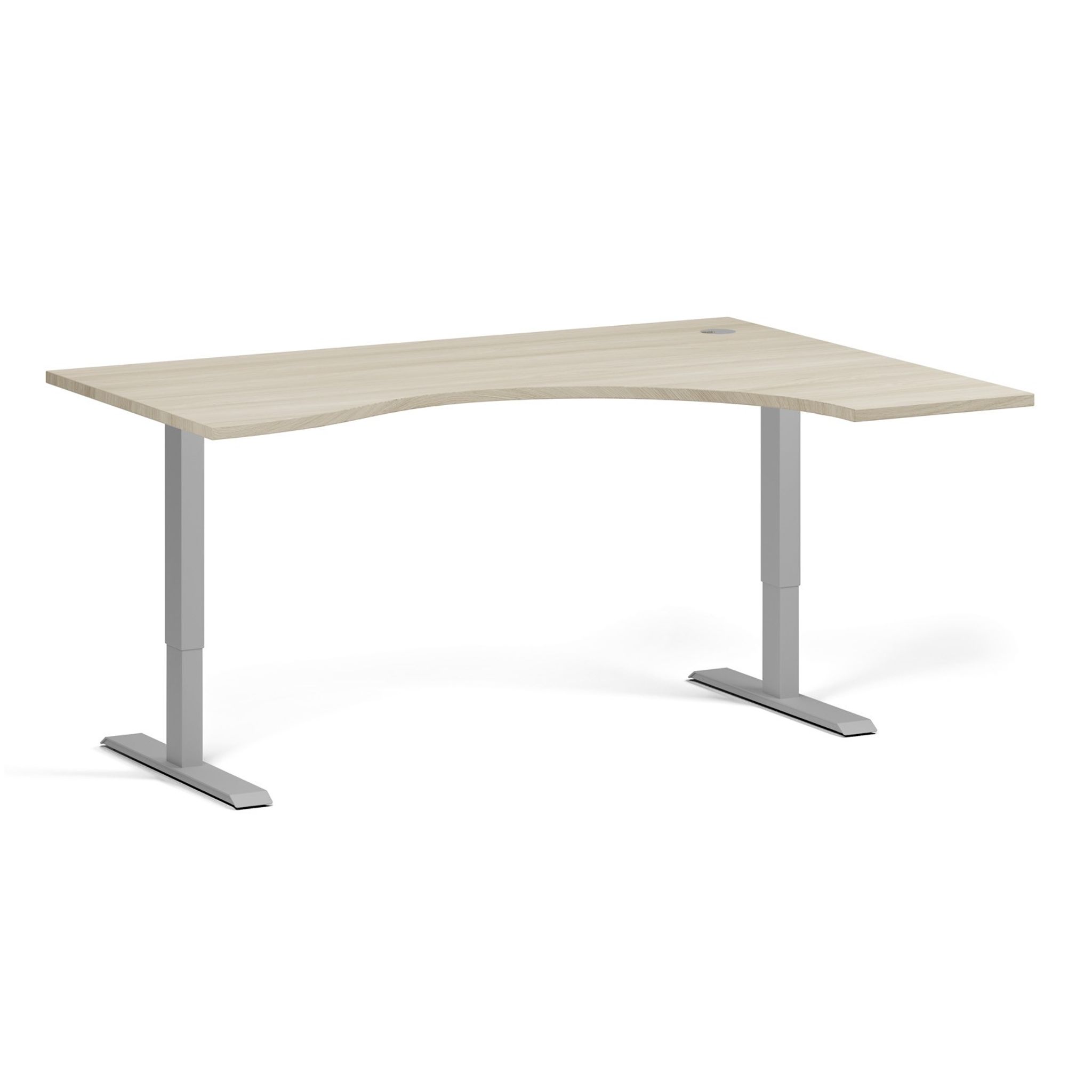Höhenverstellbarer Schreibtisch, 1 Motor, 745 - 1235 mm, ergonomisch L/R, Tischplatte 1600 x 1200 mm, graues Untergestell, Eiche natur
