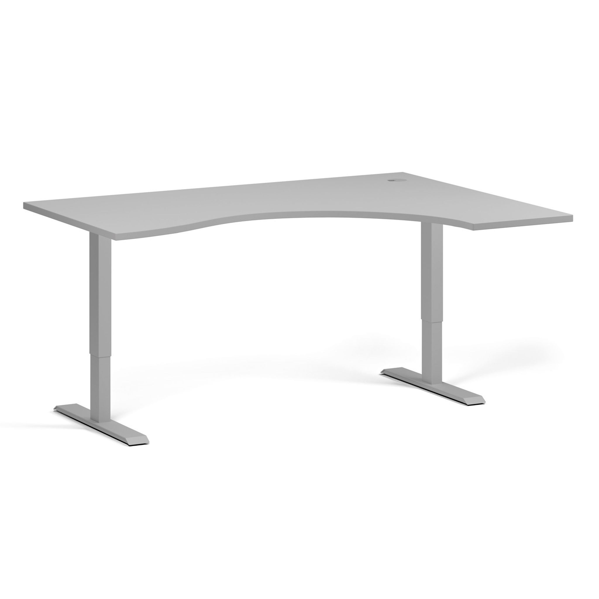 Höhenverstellbarer Schreibtisch, 1 Motor, 745 - 1235 mm, ergonomisch L/R, Tischplatte 1600 x 1200 mm, graues Untergestell, grau