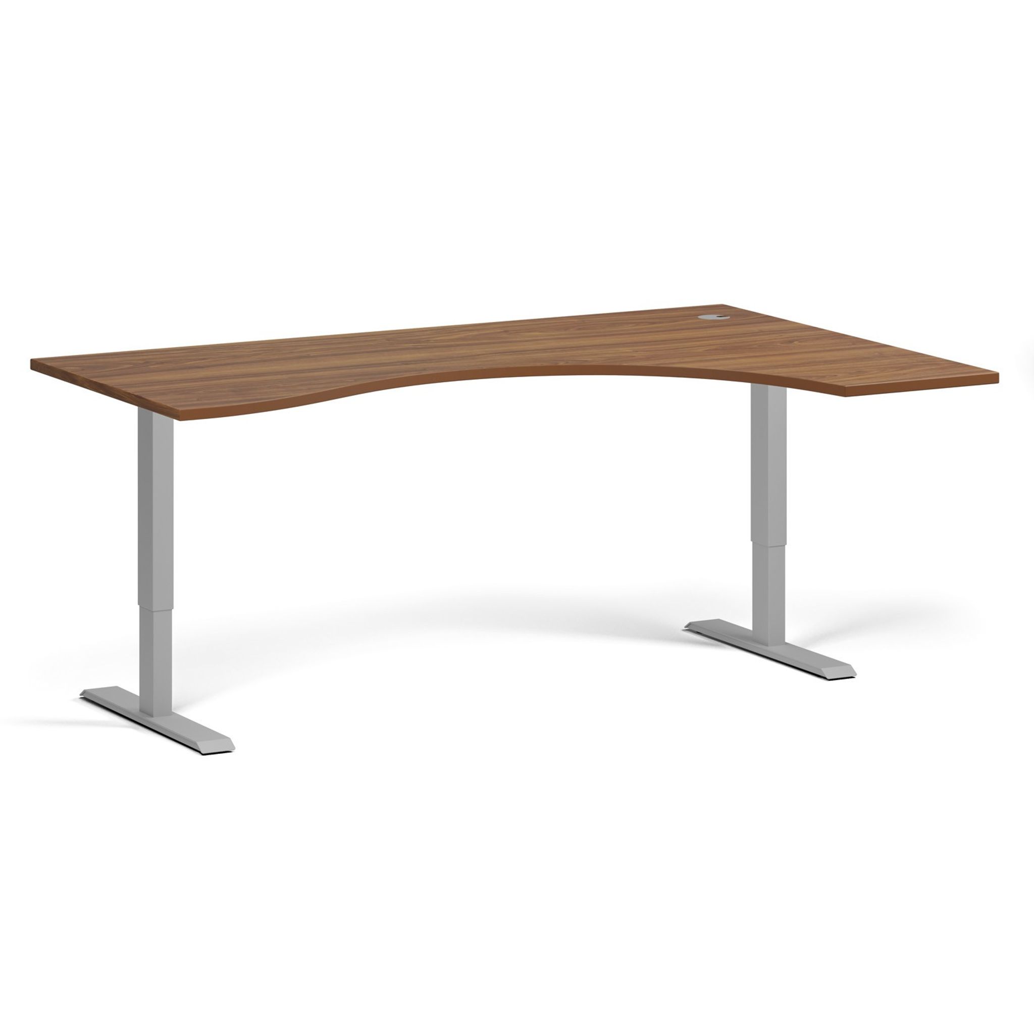 Höhenverstellbarer Schreibtisch, 1 Motor, 745 - 1235 mm, ergonomisch L/R, Tischplatte 1800 x 1200 mm, graues Untergestell, Nussbaum