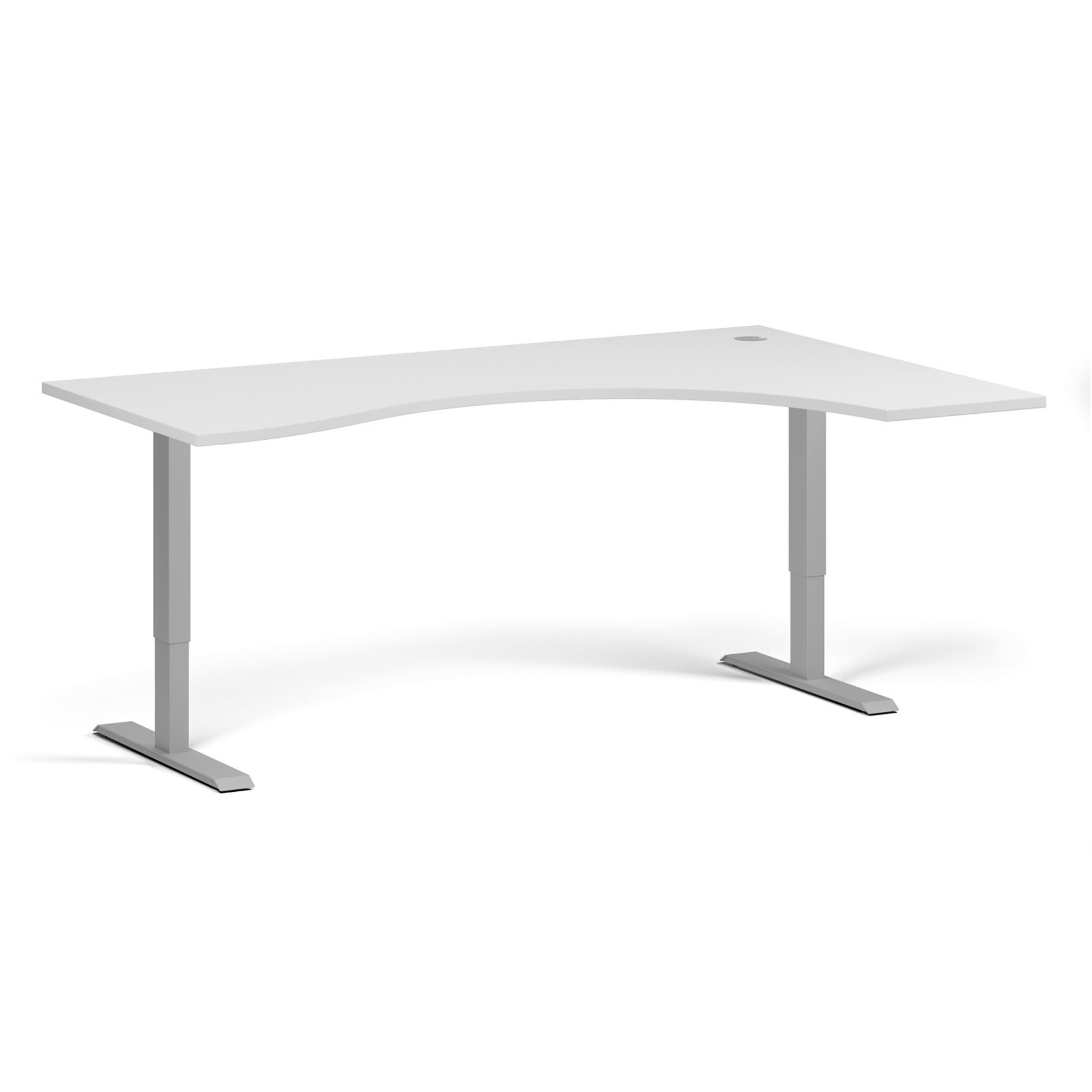 Höhenverstellbarer Schreibtisch, 1 Motor, 745 - 1235 mm, ergonomisch L/R, Tischplatte 1800 x 1200 mm, graues Untergestell, weiß