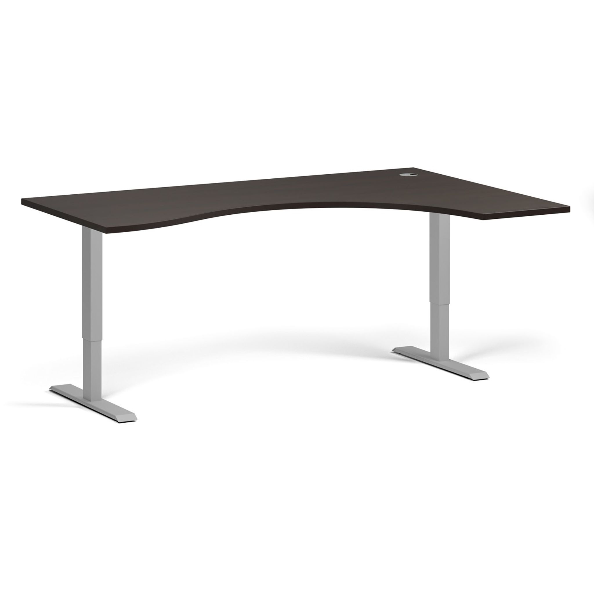 Höhenverstellbarer Schreibtisch, 1 Motor, 745 - 1235 mm, ergonomisch L/R, Tischplatte 1800 x 1200 mm, graues Untergestell, Wenge