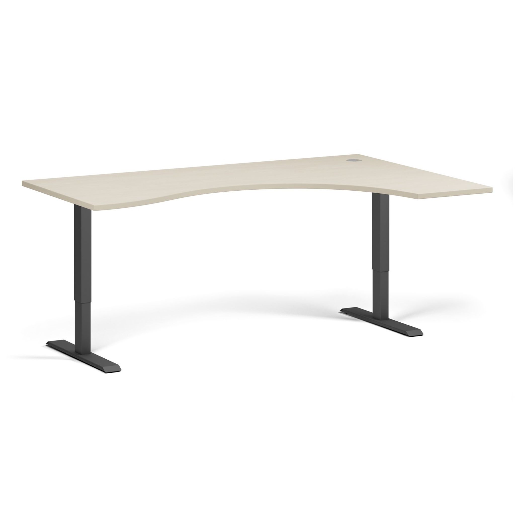 Höhenverstellbarer Schreibtisch, 1 Motor, 745 - 1235 mm, ergonomisch L/R, Tischplatte 1800 x 1200 mm, schwarzes Untergestell, Birke
