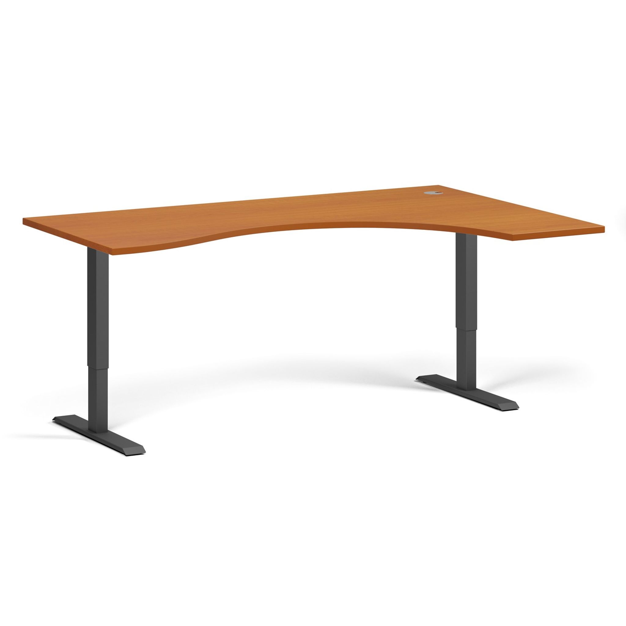 Höhenverstellbarer Schreibtisch, 1 Motor, 745 - 1235 mm, ergonomisch L/R, Tischplatte 1800 x 1200 mm, schwarzes Untergestell, Kirschbaum
