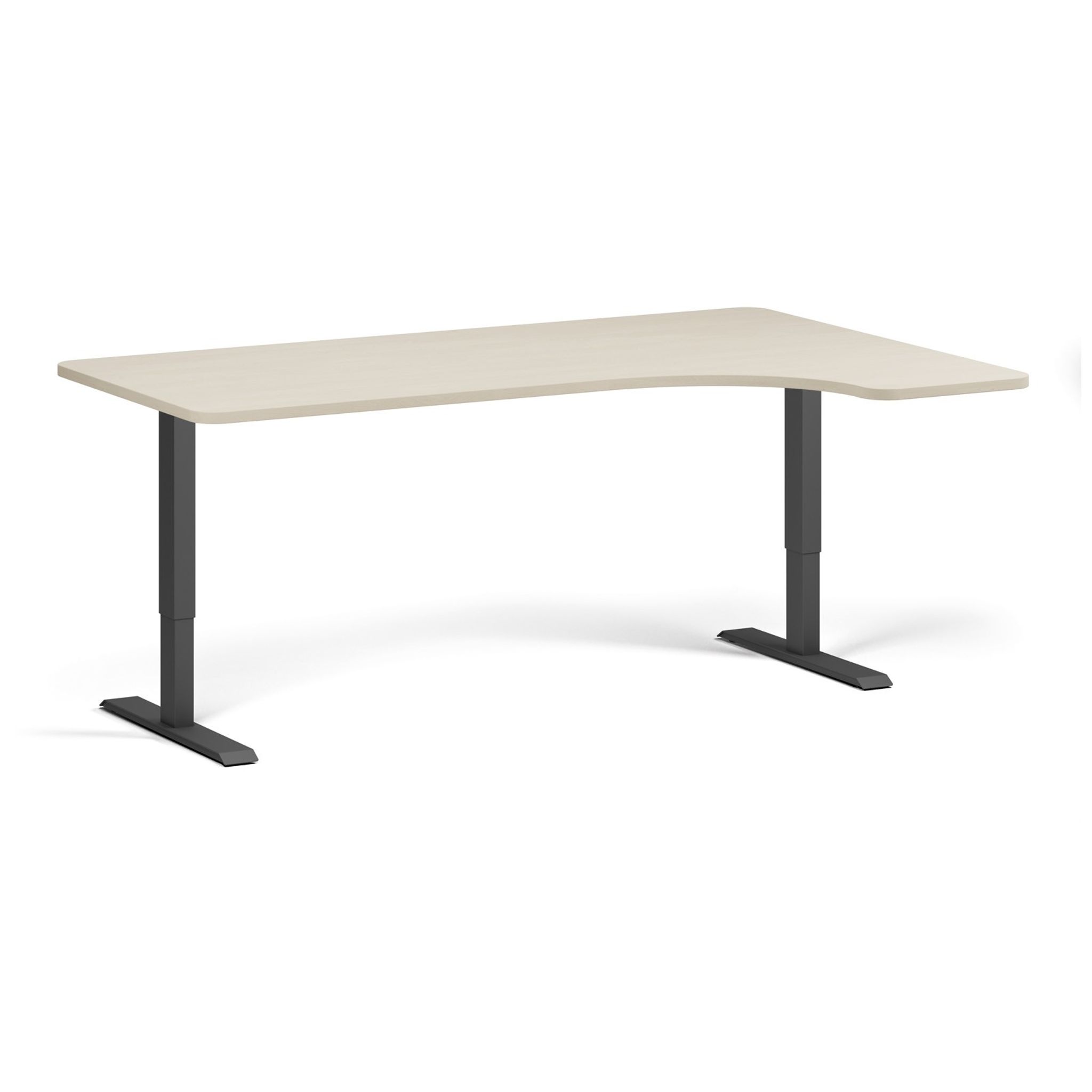Höhenverstellbarer Schreibtisch, 1 Motor, 745 - 1235 mm, links/rechts, Tischplatte 1800x1200 mm, schwarzes Untergestell, Birke