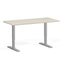 Höhenverstellbarer Schreibtisch, 2 Motoren, 74-121 cm, abgerundete Ecken, Tischplatte 160x80 cm, graues Metallgestell, Birke
