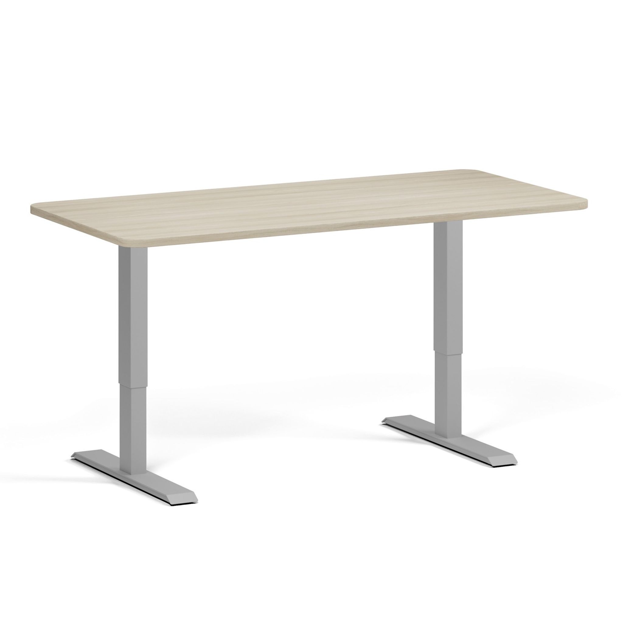 Höhenverstellbarer Schreibtisch, 2 Motoren, 74-121 cm, abgerundete Ecken, Tischplatte 160x80 cm, graues Metallgestell, Eiche natur