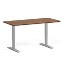 Höhenverstellbarer Schreibtisch, 2 Motoren, 74-121 cm, abgerundete Ecken, Tischplatte 160x80 cm, graues Metallgestell, Nussbaum