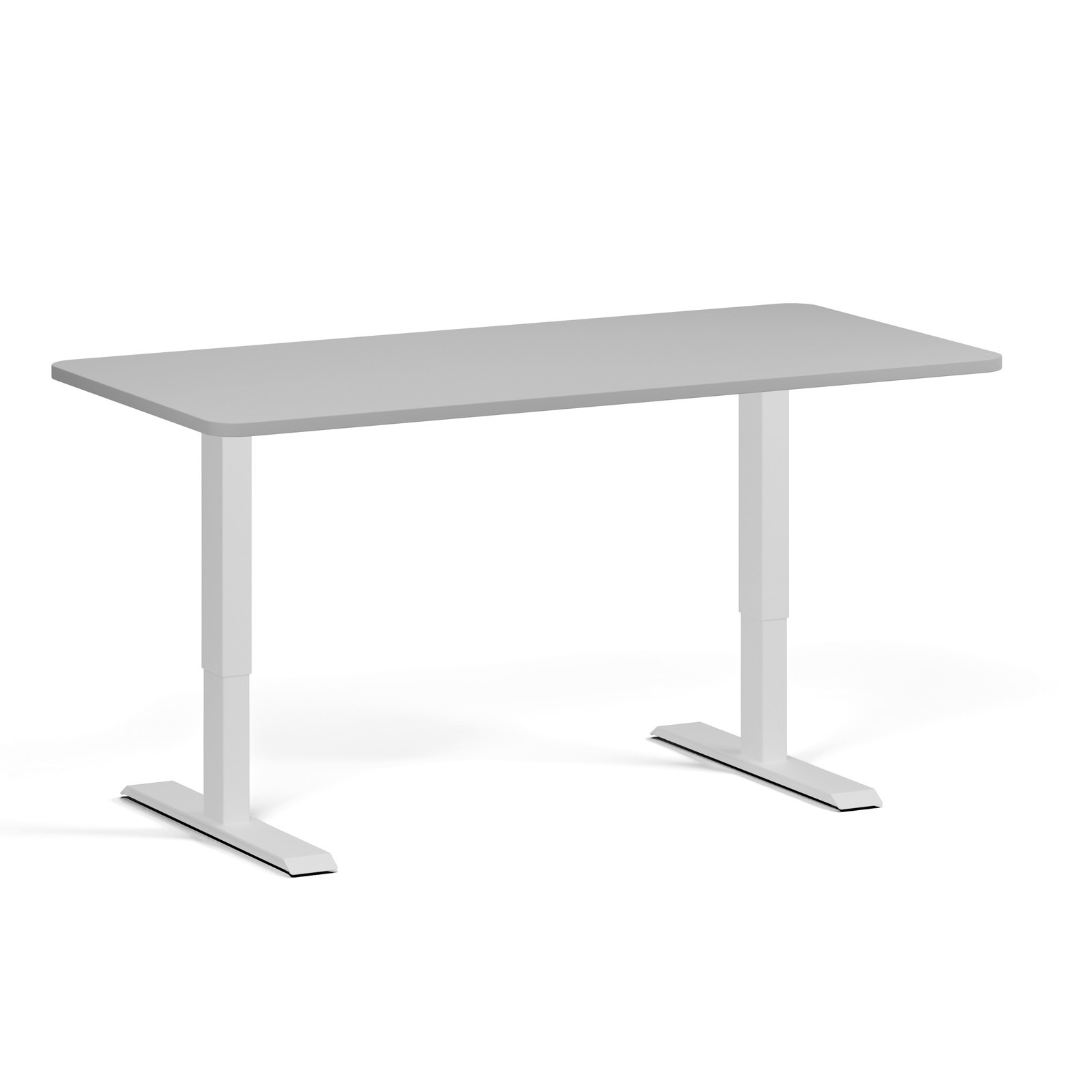 B2B Partner Höhenverstellbarer Schreibtisch, 2 Motoren, 74-121 cm, abgerundete Ecken, Tischplatte 160x80 cm, weißes Metallgestell, grau