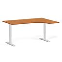 Höhenverstellbarer Schreibtisch, 2 Motoren, 74-121 cm, Ecke L/P, Tischplatte 160x120 cm, weißes Metallgestell, Kirschbaum