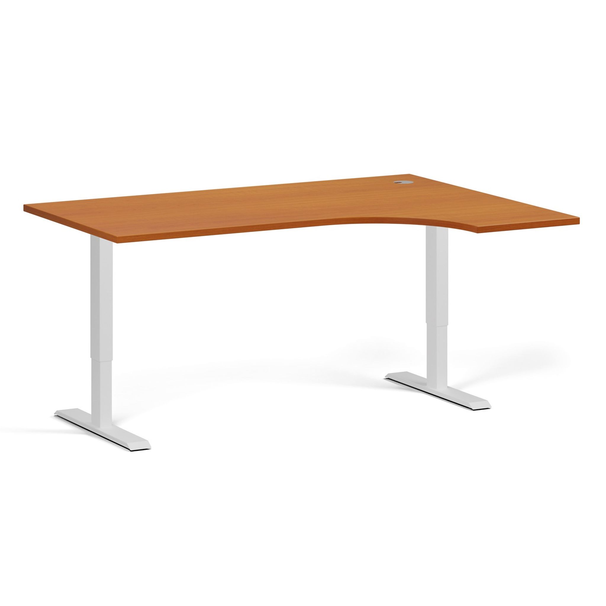 Höhenverstellbarer Schreibtisch, 2 Motoren, 74-121 cm, Ecke L/P, Tischplatte 160x120 cm, weißes Metallgestell, Kirschbaum