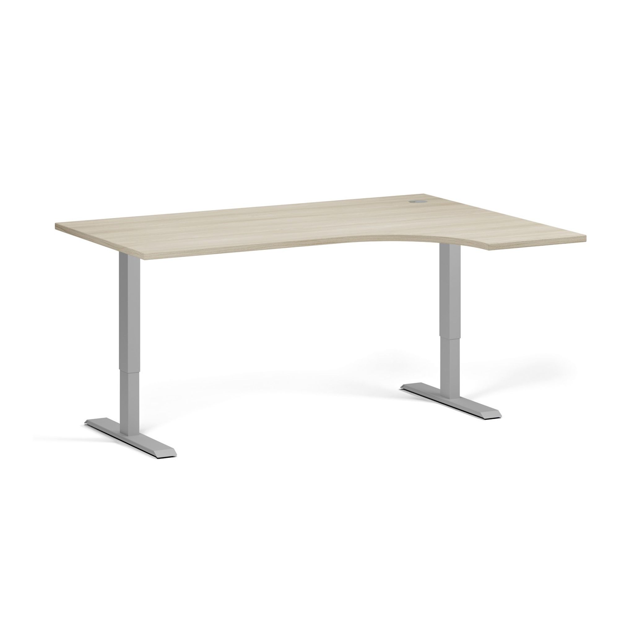 Höhenverstellbarer Schreibtisch, 2 Motoren, 74-121 cm, Ecke L/R, Tischplatte 160x120 cm, graues Metallgestell, Eiche natur