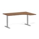 Höhenverstellbarer Schreibtisch, 2 Motoren, 74-121 cm, Ecke L/R, Tischplatte 160x120 cm, graues Metallgestell, Nussbaum