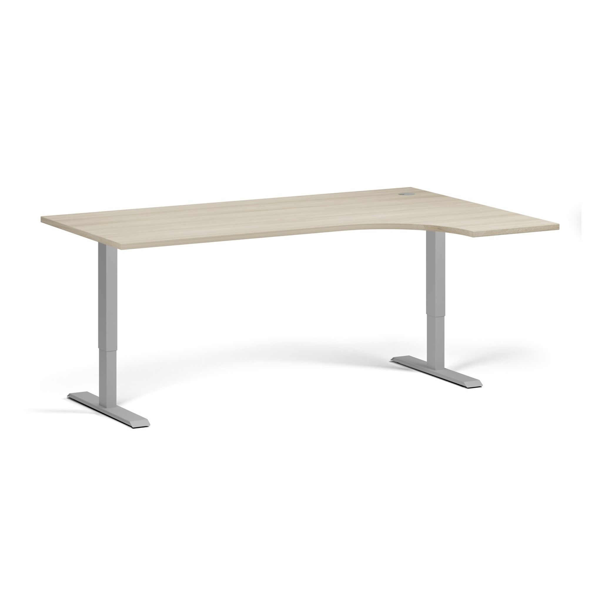 Höhenverstellbarer Schreibtisch, 2 Motoren, 74-121 cm, Ecke L/R, Tischplatte 180x120 cm, graues Metallgestell, Eiche natur