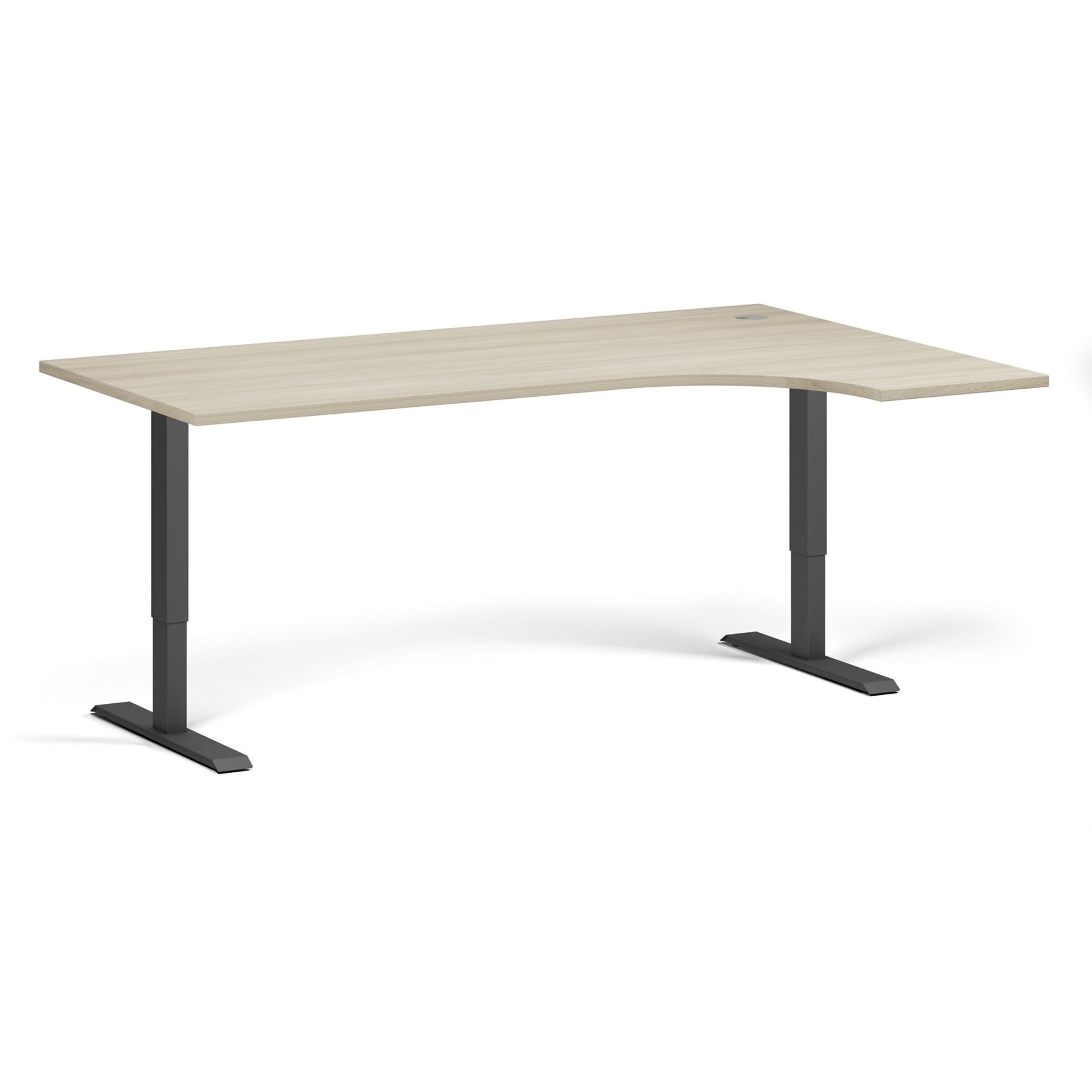 Höhenverstellbarer Schreibtisch, 2 Motoren, 74-121 cm, Ecke L/R, Tischplatte 180x120 cm, schwarzes Metallgestell, Eiche natur