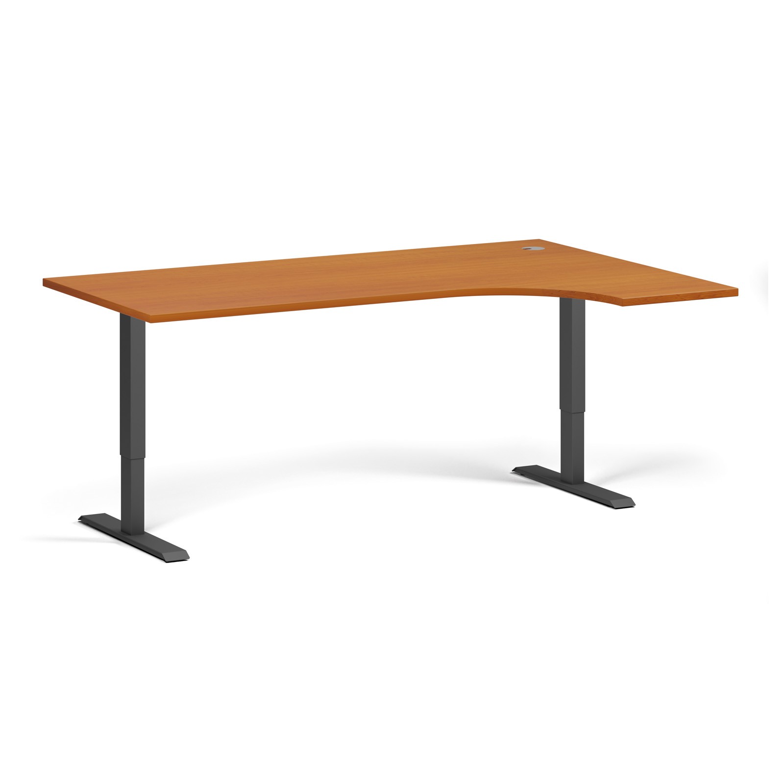 B2B Partner Höhenverstellbarer Schreibtisch, 2 Motoren, 74-121 cm, Ecke L/R, Tischplatte 180x120 cm, schwarzes Metallgestell, Kirsche
