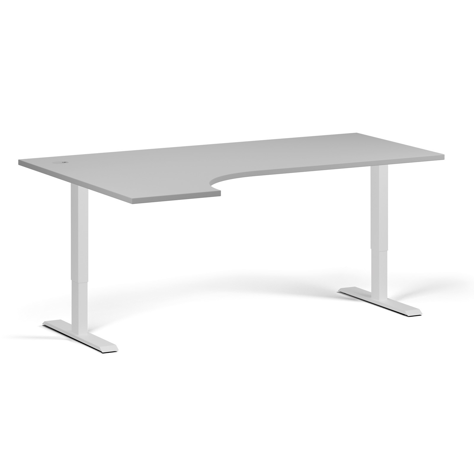 B2B Partner Höhenverstellbarer Schreibtisch, 2 Motoren, 74-121 cm, Ecke L/R, Tischplatte 180x120 cm, weißes Metallgestell, grau 2