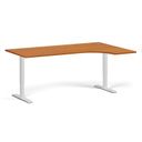 Höhenverstellbarer Schreibtisch, 2 Motoren, 74-121 cm, Ecke L/R, Tischplatte 180x120 cm, weißes Metallgestell, Kirschbaum