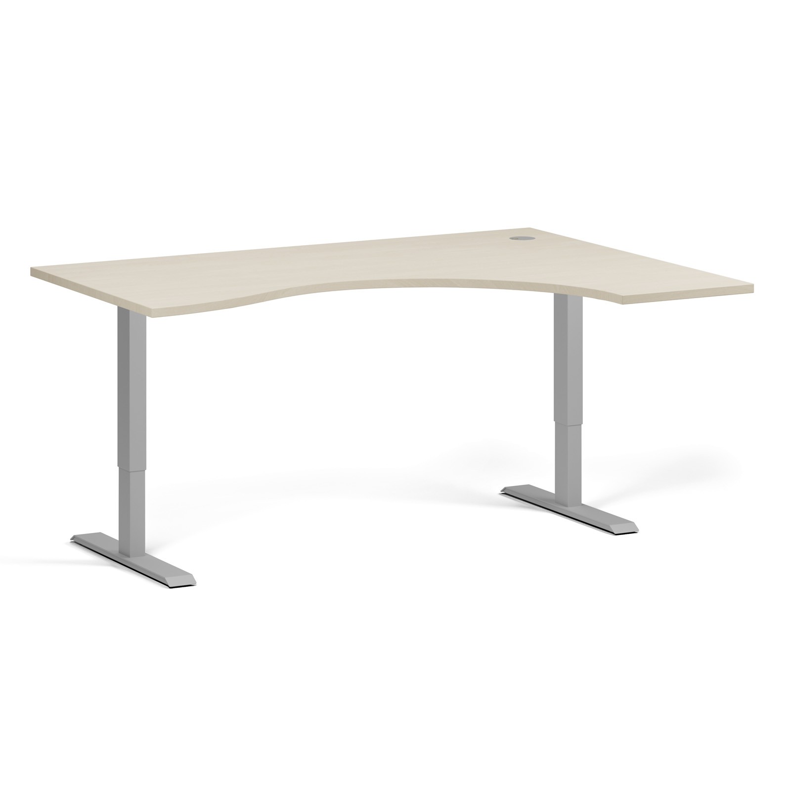 B2B Partner Höhenverstellbarer Schreibtisch, 2 Motoren, 74-121 cm, ergonomisch L/R, Tischplatte 160x120 cm, graues Metallgestell, Birke