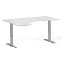 Höhenverstellbarer Schreibtisch, 2 Motoren, 74-121 cm, ergonomisch L/R, Tischplatte 160x120 cm, graues Metallgestell, weiß