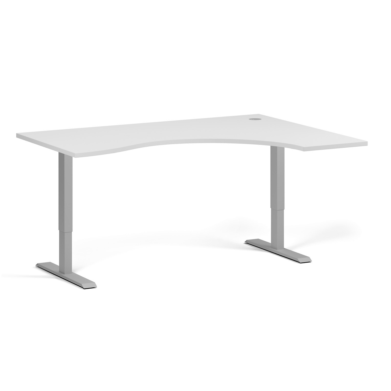 B2B Partner Höhenverstellbarer Schreibtisch, 2 Motoren, 74-121 cm, ergonomisch L/R, Tischplatte 160x120 cm, graues Metallgestell, weiß