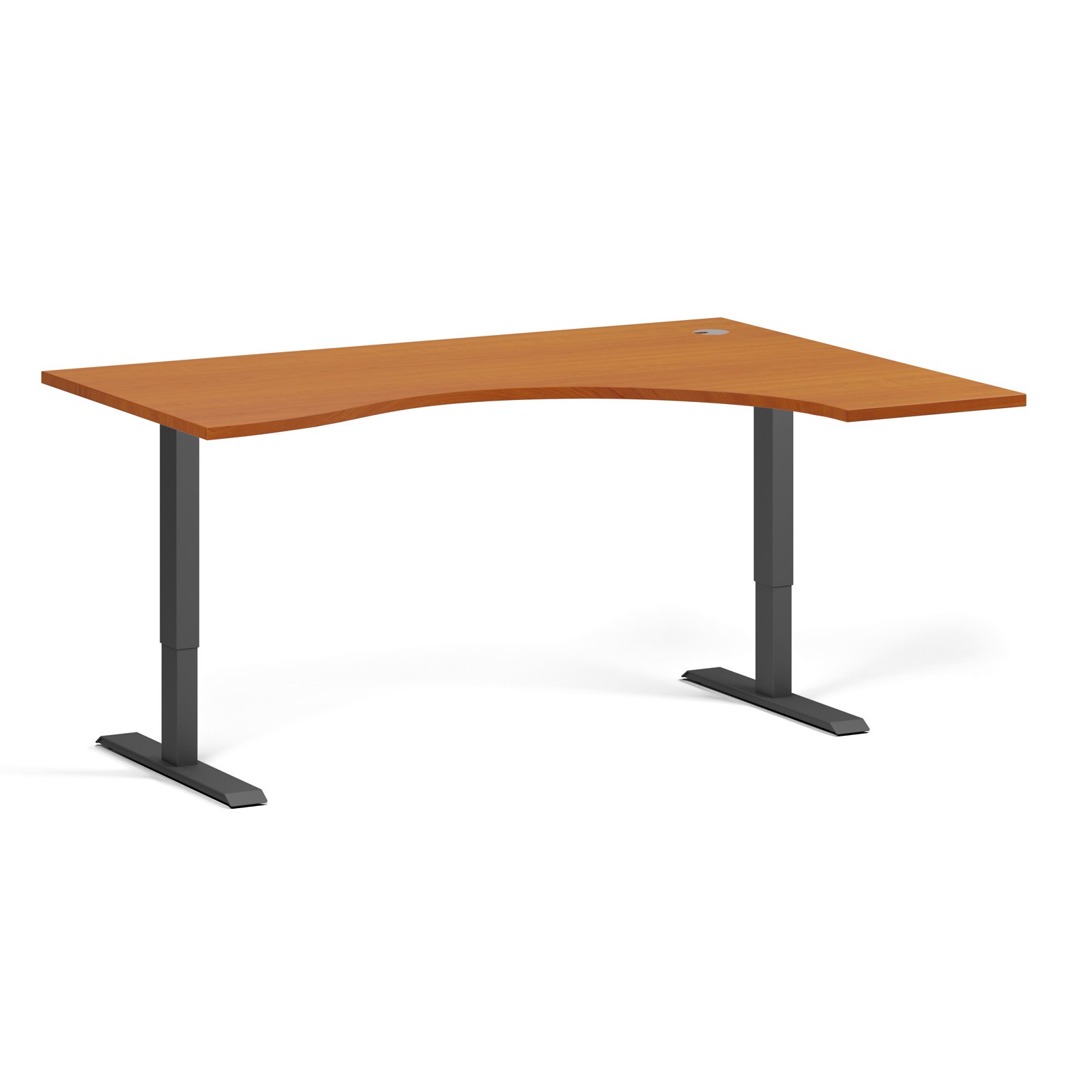 B2B Partner Höhenverstellbarer Schreibtisch, 2 Motoren, 74-121 cm, ergonomisch L/R, Tischplatte 160x120 cm, schwarzes Metallgestell, Kirsche