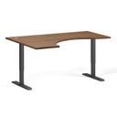 Höhenverstellbarer Schreibtisch, 2 Motoren, 74-121 cm, ergonomisch L/R, Tischplatte 160x120 cm, schwarzes Metallgestell, Nussbaum