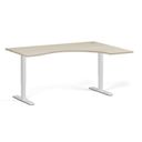 Höhenverstellbarer Schreibtisch, 2 Motoren, 74-121 cm, ergonomisch L/R, Tischplatte 160x120 cm, weißes Metallgestell, Eiche natur