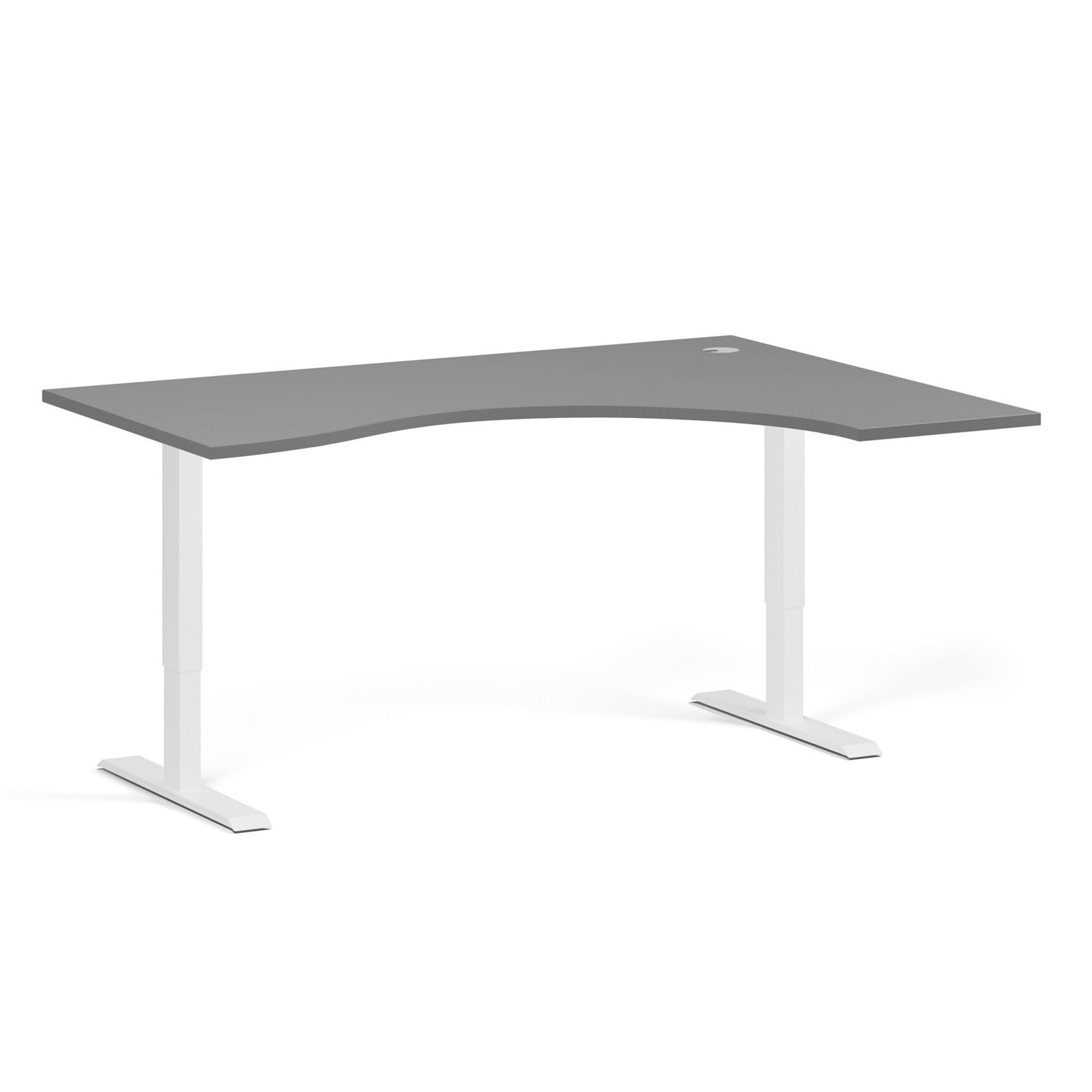 Höhenverstellbarer Schreibtisch, 2 Motoren, 74-121 cm, ergonomisch L/R, Tischplatte 160x120 cm, weißes Metallgestell, Graphit