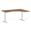 Höhenverstellbarer Schreibtisch, 2 Motoren, 74-121 cm, ergonomisch L/R, Tischplatte 160x120 cm, weißes Metallgestell, Nussbaum