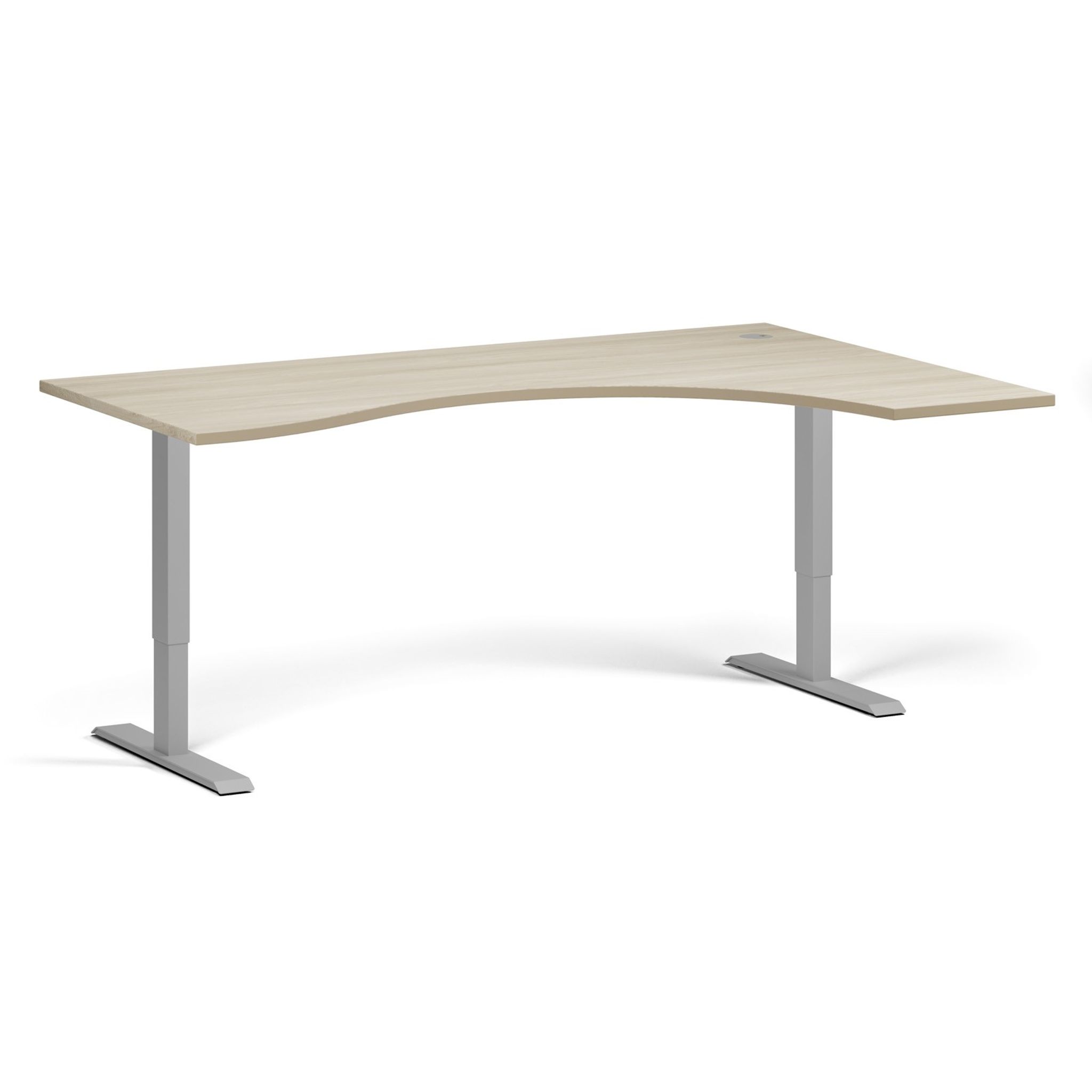 Höhenverstellbarer Schreibtisch, 2 Motoren, 74-121 cm, ergonomisch L/R, Tischplatte 180x120 cm, graues Metallgestell, Eiche natur