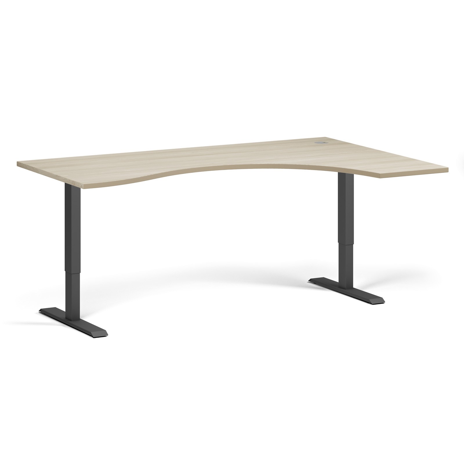 B2B Partner Höhenverstellbarer Schreibtisch, 2 Motoren, 74-121 cm, ergonomisch L/R, Tischplatte 180x120 cm, schwarzes Metallgestell, Eiche natur