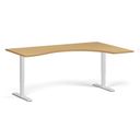 Höhenverstellbarer Schreibtisch, 2 Motoren, 74-121 cm, ergonomisch L/R, Tischplatte 180x120 cm, weißes Metallgestell, Buche