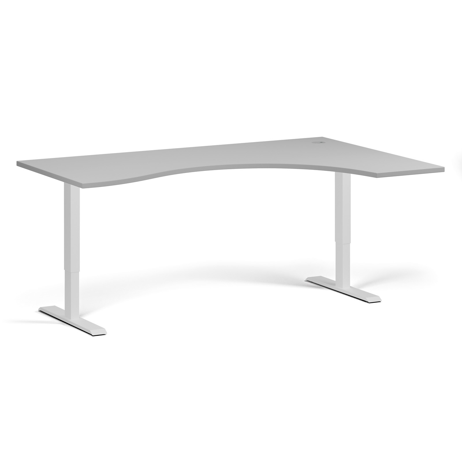 B2B Partner Höhenverstellbarer Schreibtisch, 2 Motoren, 74-121 cm, ergonomisch L/R, Tischplatte 180x120 cm, weißes Metallgestell, grau