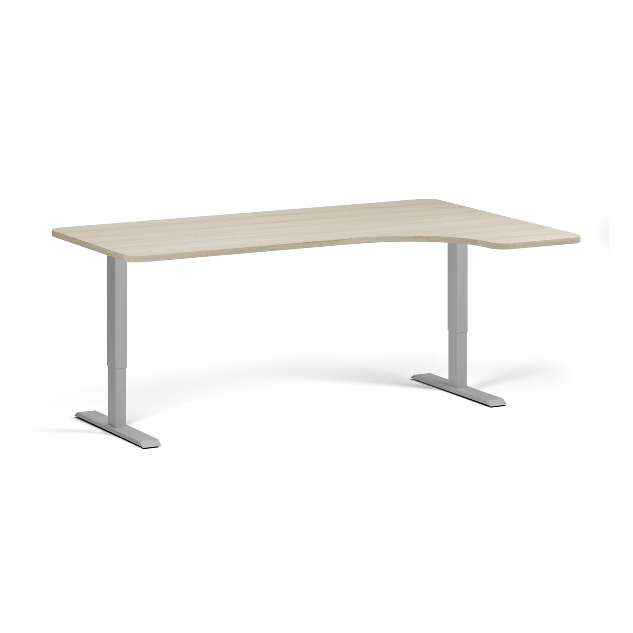 Höhenverstellbarer Schreibtisch, 2 Motoren, 74-121 cm, links/rechts, Tischplatte 180x120 cm, graues Metallgestell, Eiche natur