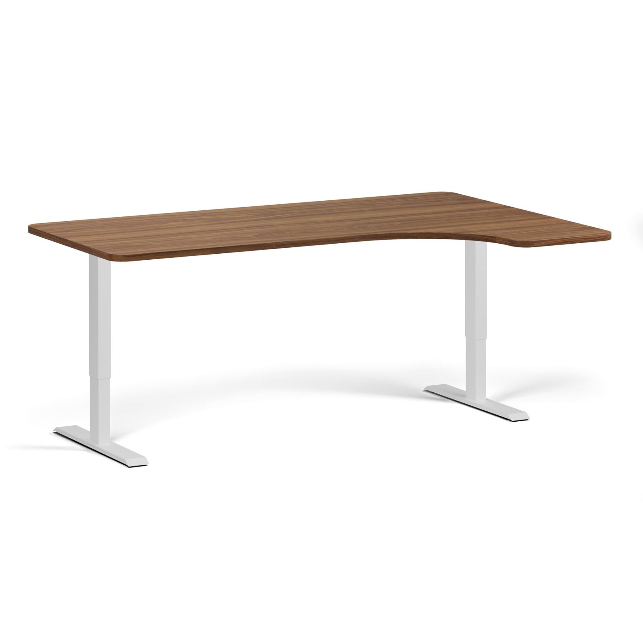 Höhenverstellbarer Schreibtisch, 2 Motoren, 74-121 cm, links/rechts, Tischplatte 180x120 cm, weißes Metallgestell, Nussbaum