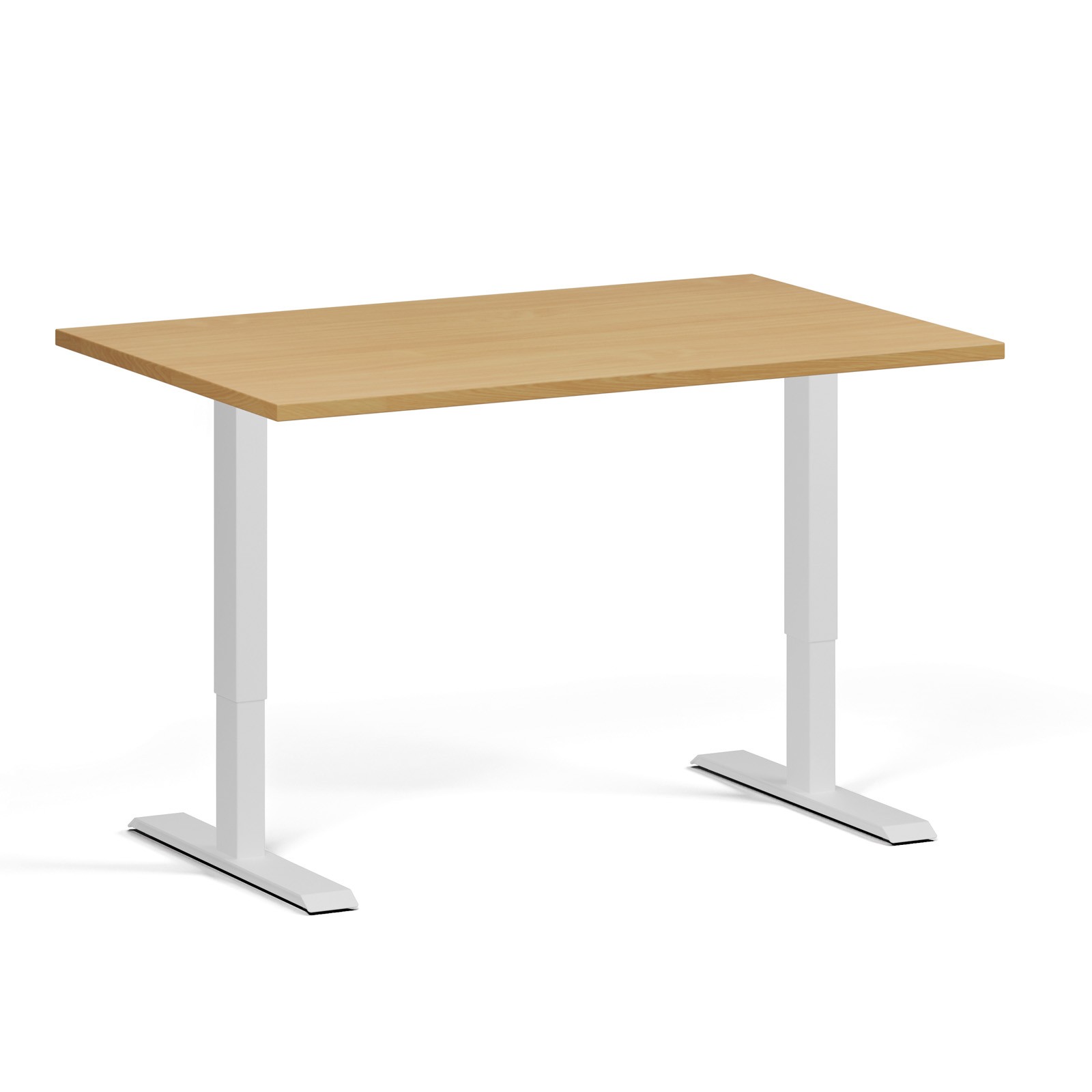B2B Partner Höhenverstellbarer Schreibtisch, 2 Motoren, 74-121 cm, Tischplatte 120x80 cm, weißes Metallgestell, Buche