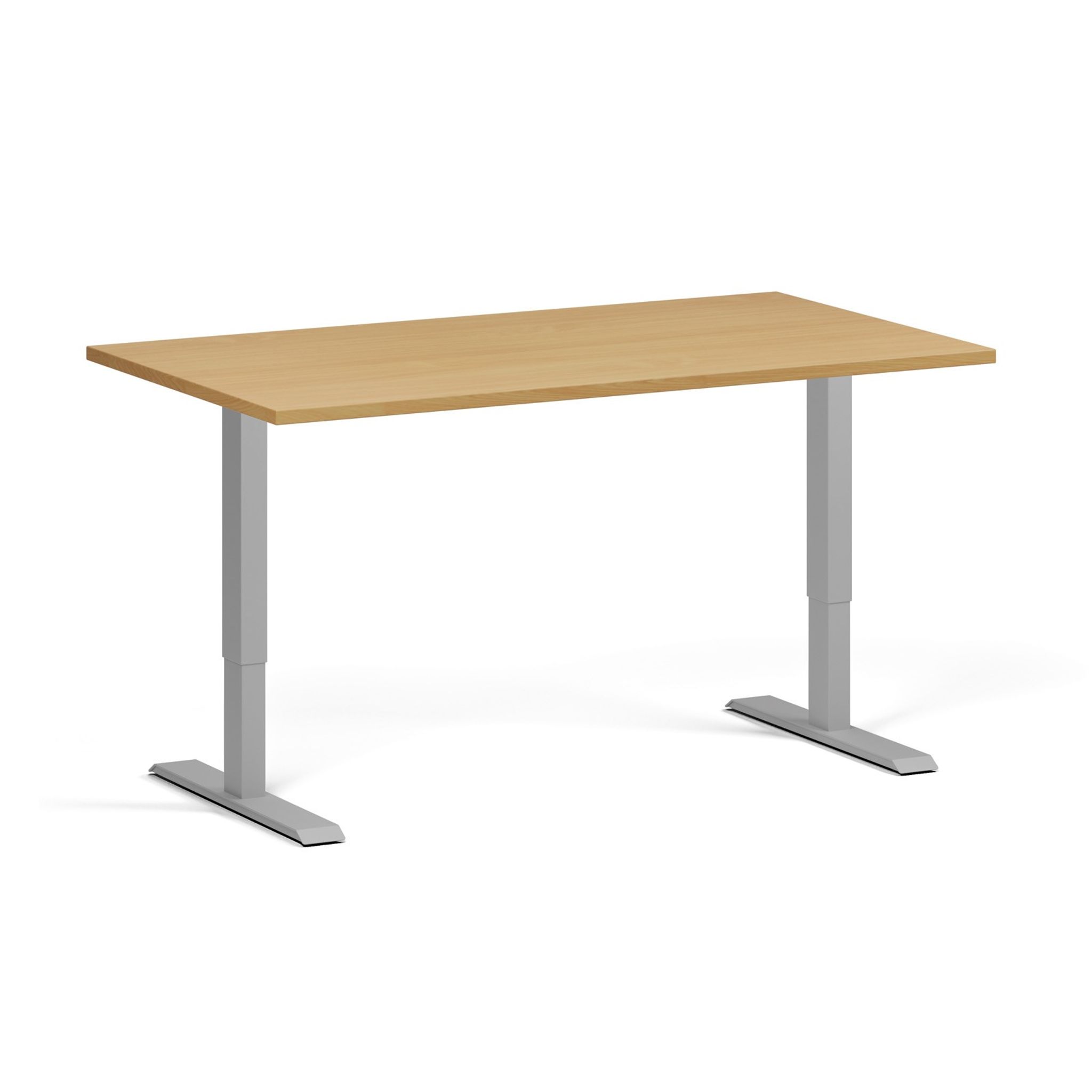 Höhenverstellbarer Schreibtisch, 2 Motoren, 74-121 cm, Tischplatte 140x80 cm, graues Metallgestell, Buche