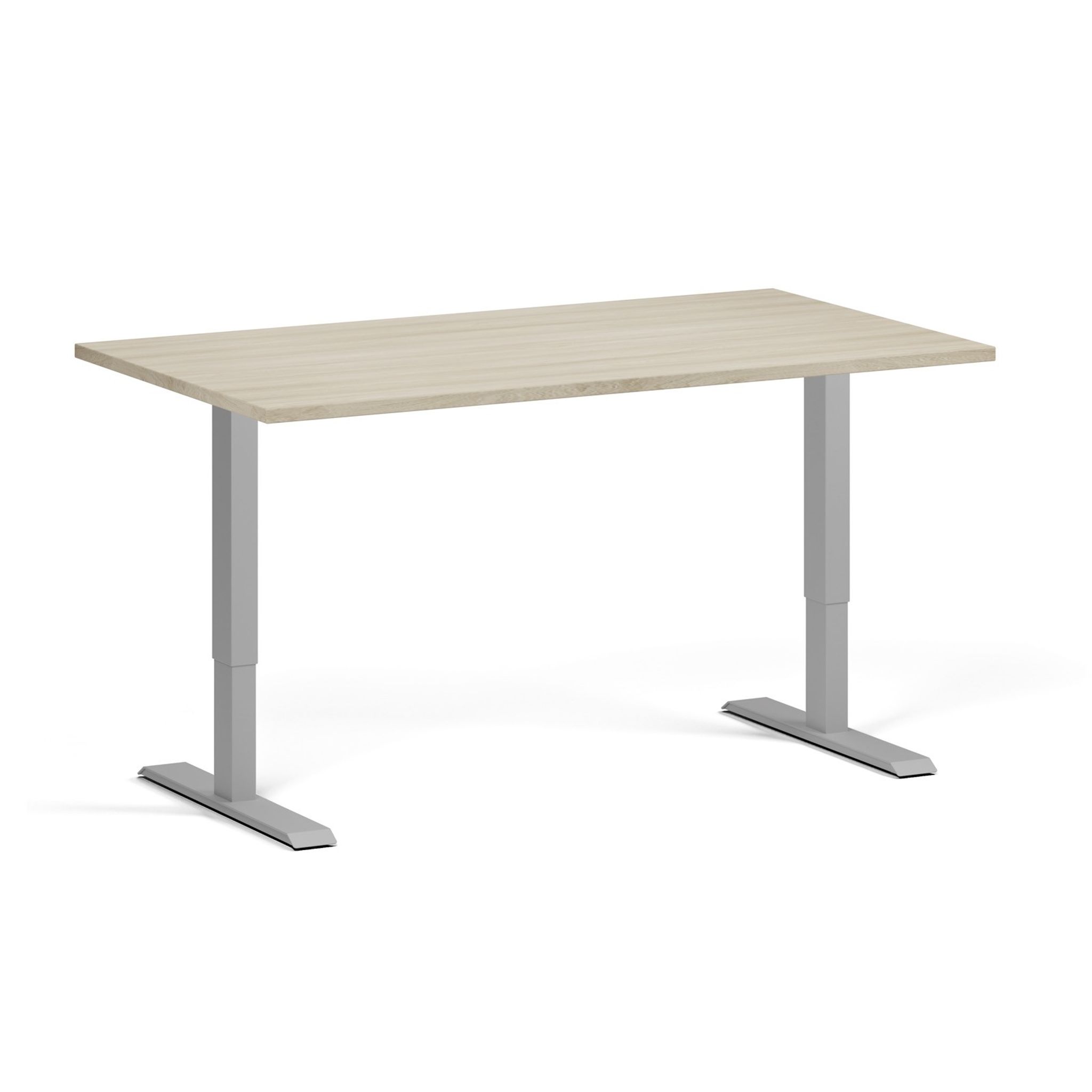 Höhenverstellbarer Schreibtisch, 2 Motoren, 74-121 cm, Tischplatte 140x80 cm, graues Metallgestell, Eiche natur