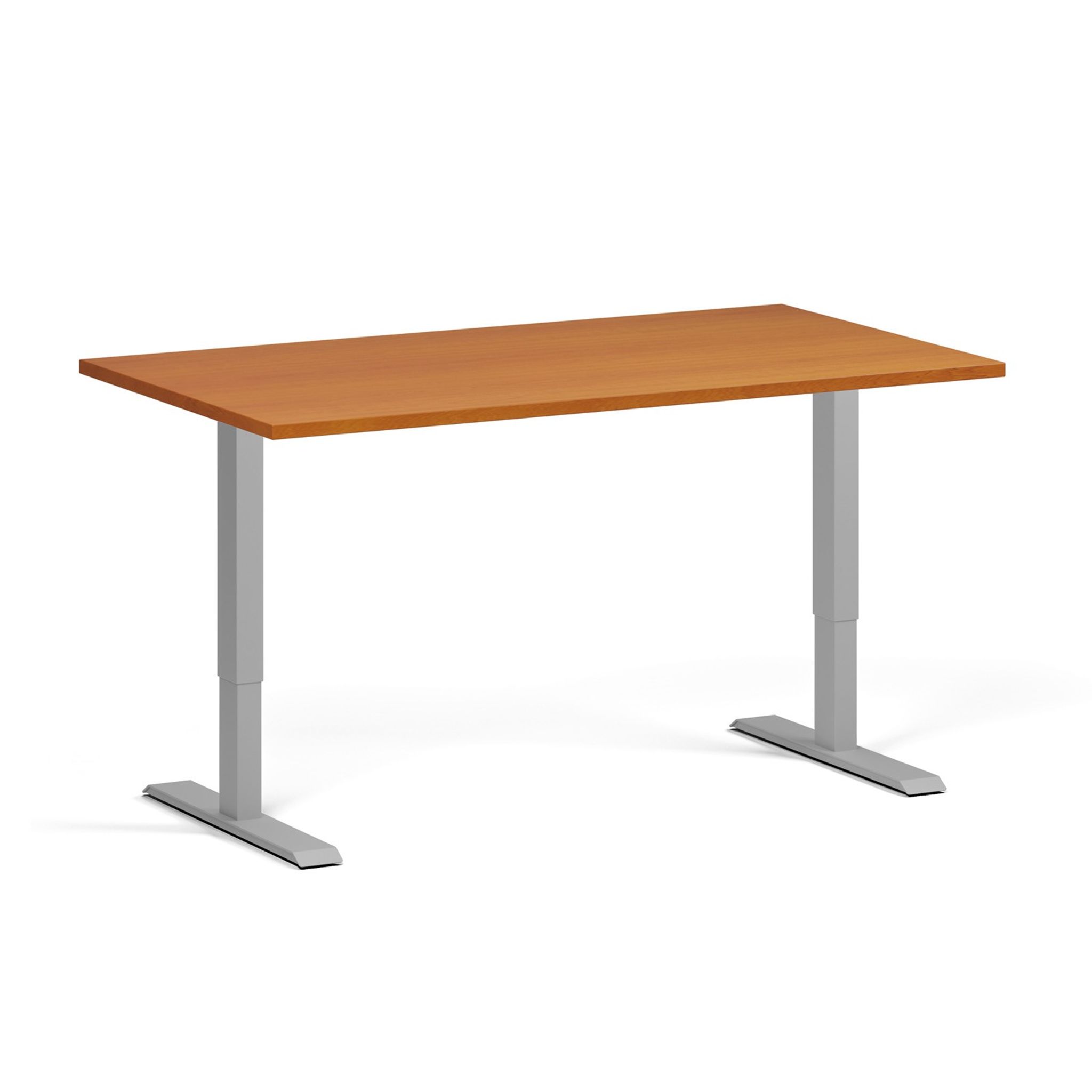 Höhenverstellbarer Schreibtisch, 2 Motoren, 74-121 cm, Tischplatte 140x80 cm, graues Metallgestell, Kirschbaum