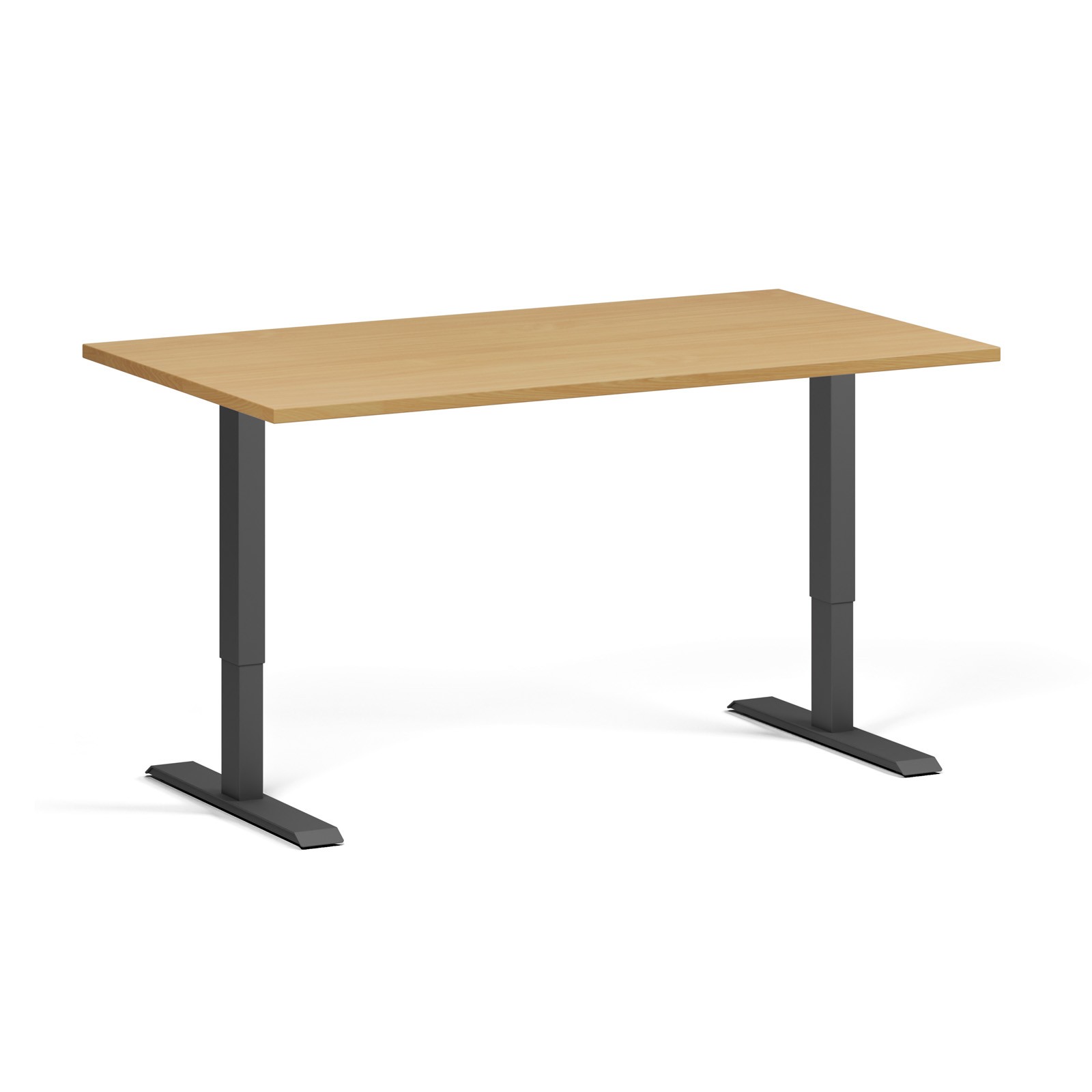 B2B Partner Höhenverstellbarer Schreibtisch, 2 Motoren, 74-121 cm, Tischplatte 140x80 cm, schwarzes Metallgestell, Buche