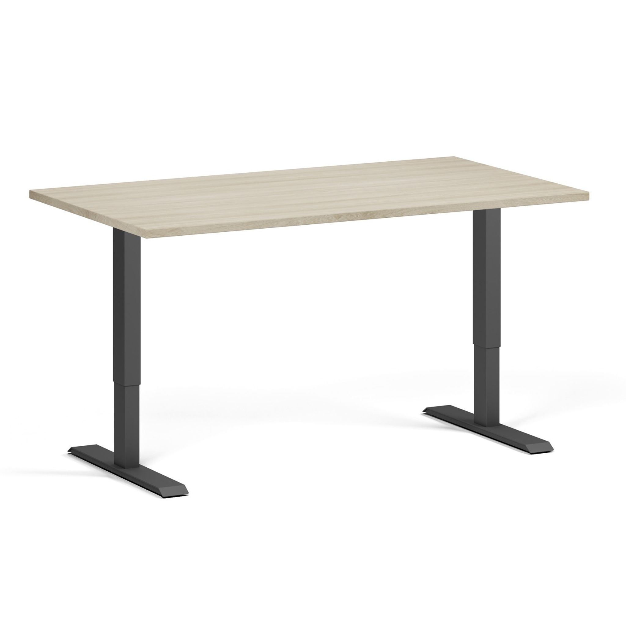 Höhenverstellbarer Schreibtisch, 2 Motoren, 74-121 cm, Tischplatte 140x80 cm, schwarzes Metallgestell, Eiche natur